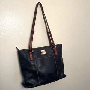 Dooney & Bourke Lexington Navy Blue Pebbled Leather Double Handle Tote Bag Purse